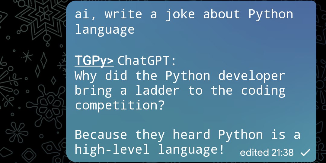 ChatGPT writes a joke about Python in a Telegram message